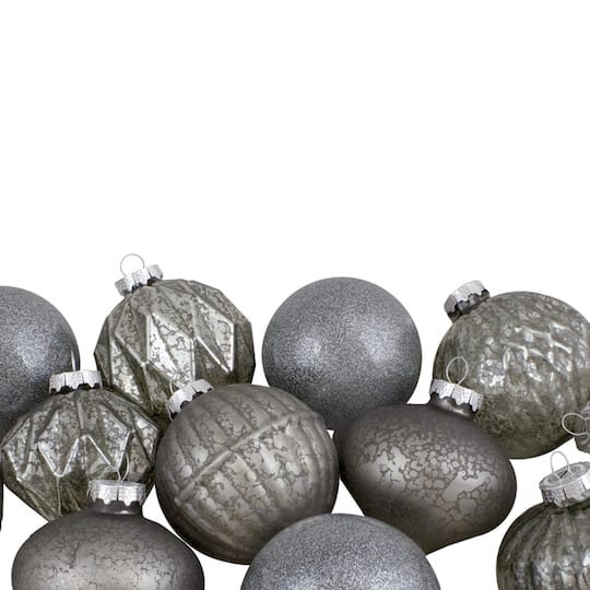 12ct. 3" Neutral Tone Finial & Glass Ball Christmas Ornaments